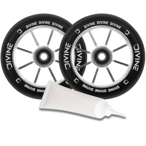 Set of 2 Divine 110 mm Spoked Wheels Silver + Divine Bearing Oil