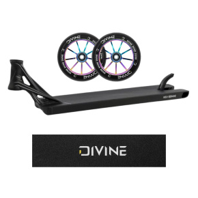 Set Ethic Lindworm V4 Deck 600 mm Black + 2pcs Divine 110 mm Spoked Neochrome Wheels + Divine Logo Griptape