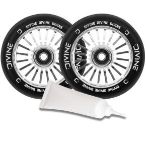 Set of 2 Divine 110 mm Turbo wheels silver + Divine oil for bearings