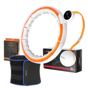 Set of massage hula hoop with weight HMS HHM13 and slimming belt BR1313 white/orange