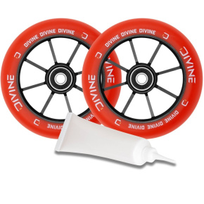 Set of 2 Divine 110 mm Spoked Wheels Red + Divine Bearing Oil