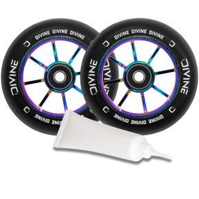 Set of 2 Divine 110 mm Spoked Neochrome Wheels + Divine Bearing Oil